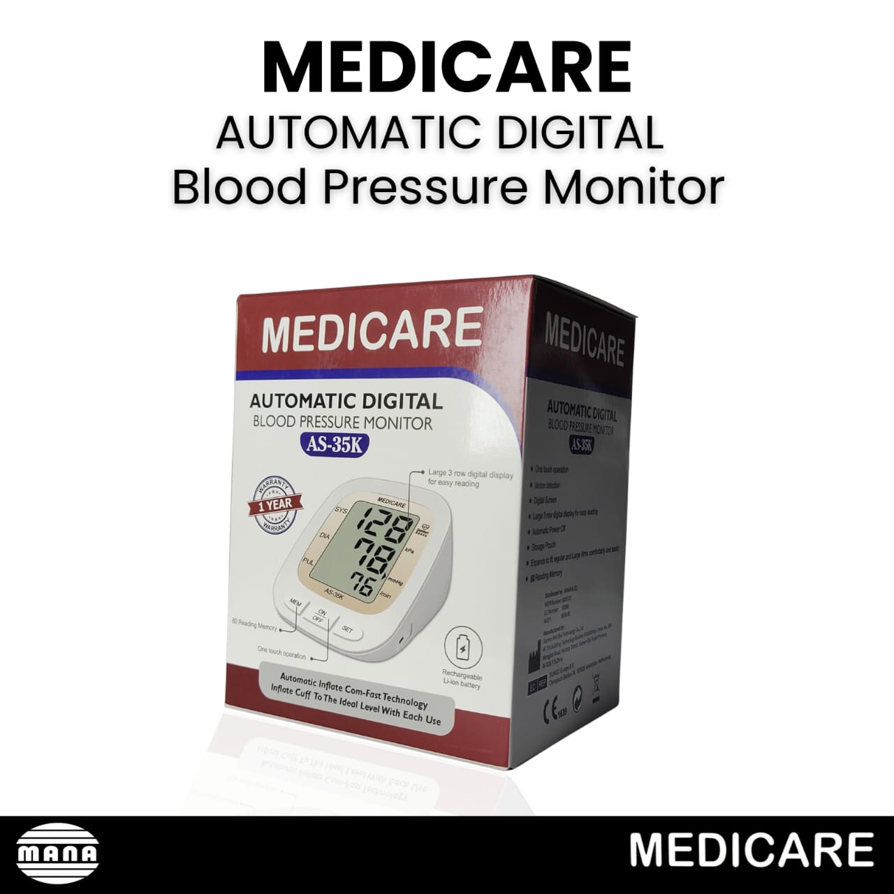 Medicare Automatic Digital Blood Pressure Monitor AS-35K – Upper Arm BP Machine - Accurate At-Home BP Monitoring for Hypertension Control